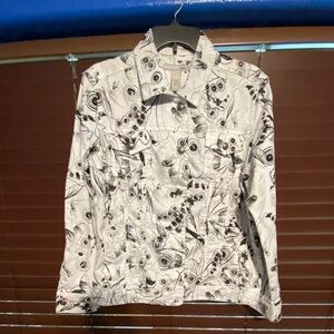 Chico’s Platinum White  black Denim Jacket size 2 Large